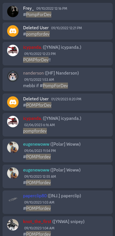 people chanting #PompForDev pomp4dev meme